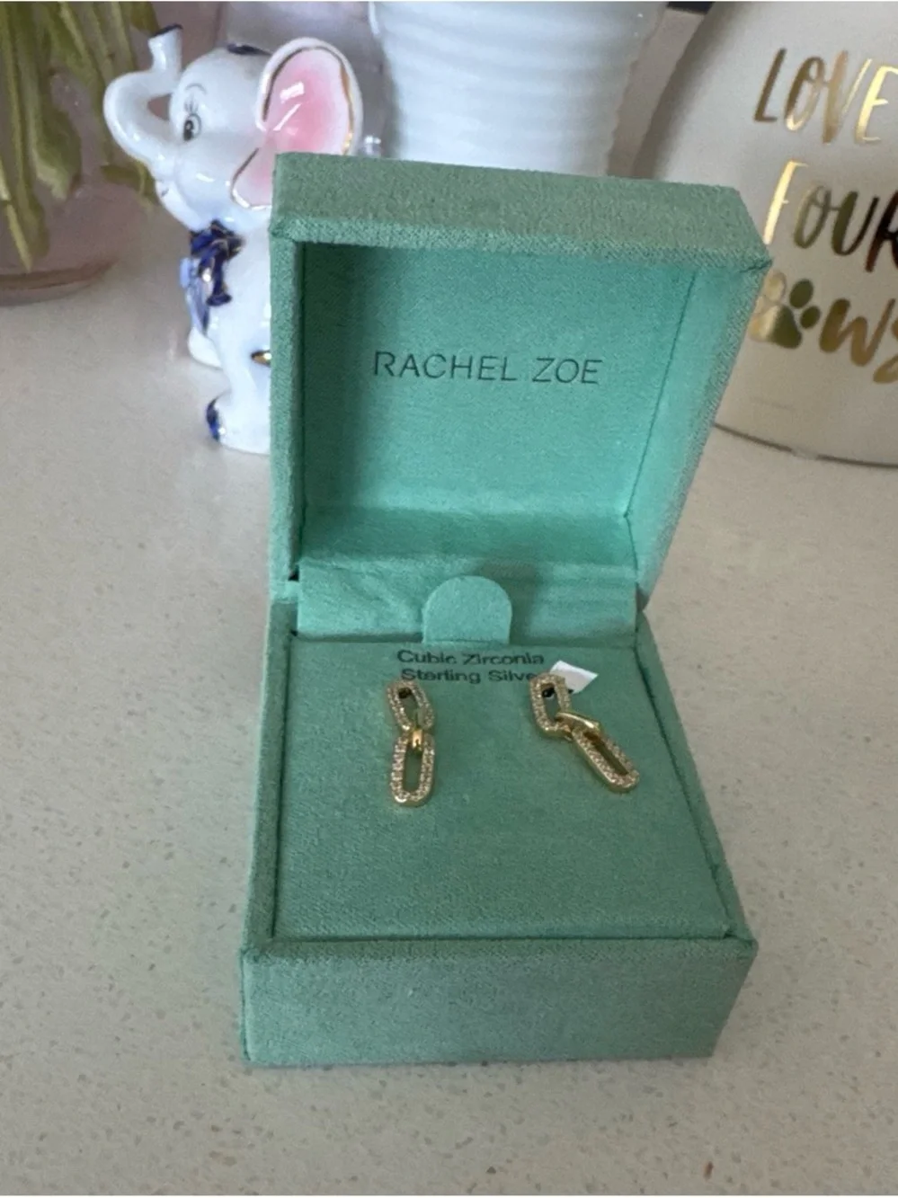 Gold Cubic Zirconia Double-Link Drop Earrings